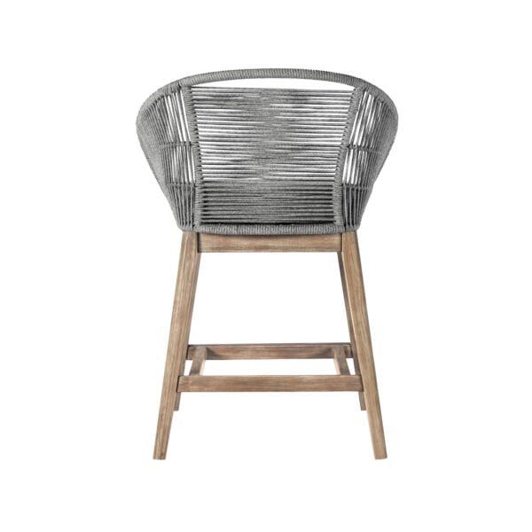 38" Light Gray Solid Wood Low back Outdoor Bar Height chair with Footrest