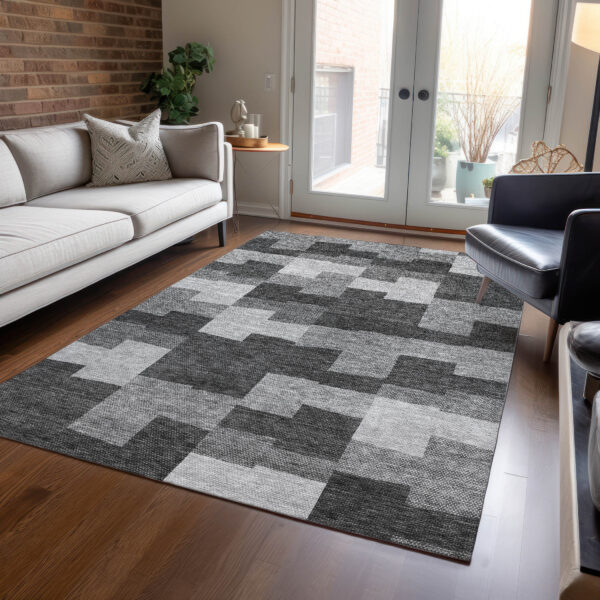 9' X 12' Gray Silver And Charcoal Geometric Washable Indoor Outdoor Area Rug