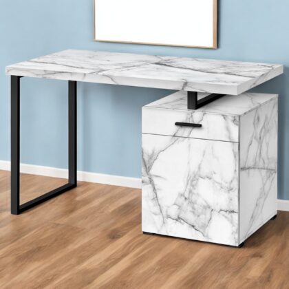 47" White and Black Wood and Metal Computer Desk