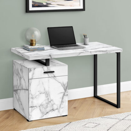 47" White and Black Wood and Metal Computer Desk