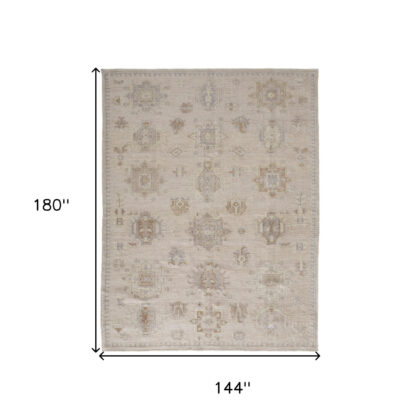 12' X 15' Tan And Brown Floral Hand Knotted Stain Resistant Area Rug