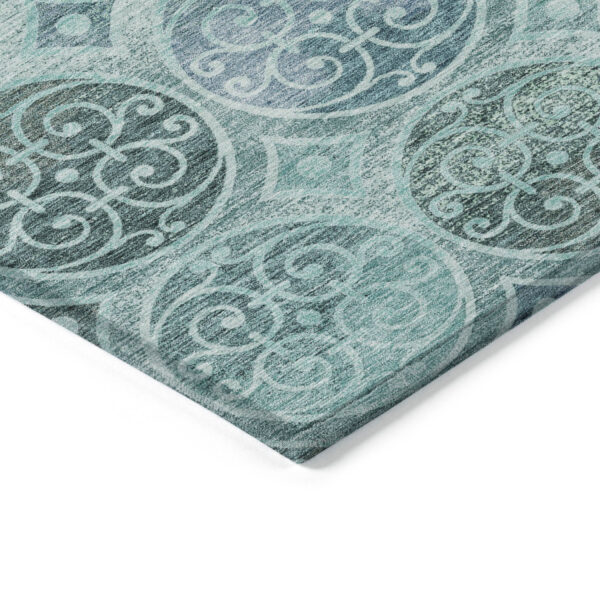 3' X 5' Teal Blue And Aqua Trellis Washable Indoor Outdoor Area Rug