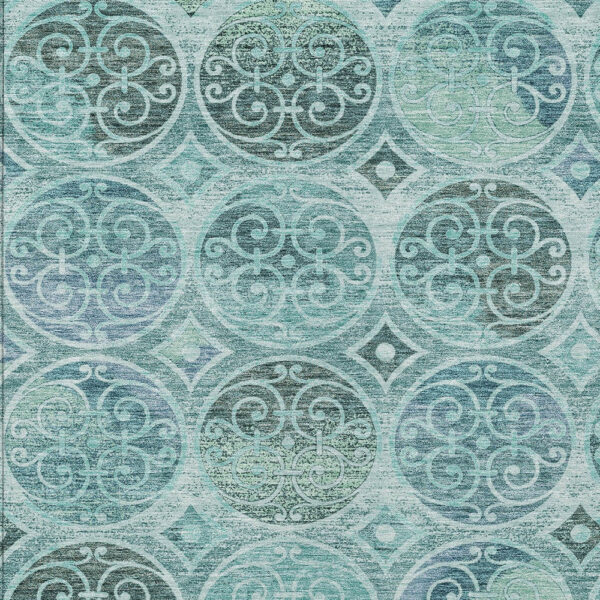 3' X 5' Teal Blue And Aqua Trellis Washable Indoor Outdoor Area Rug