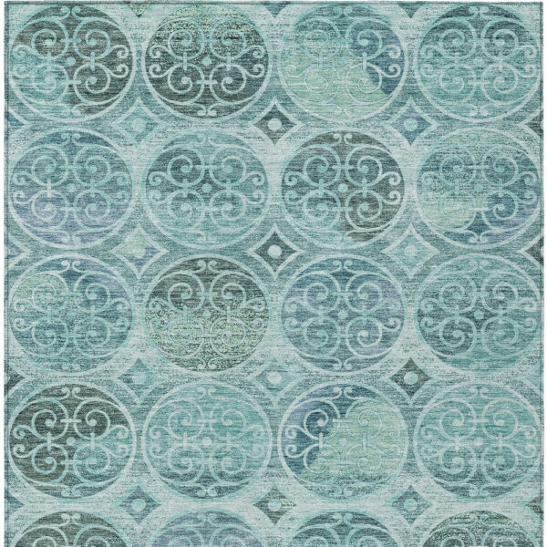 3' X 5' Teal Blue And Aqua Trellis Washable Indoor Outdoor Area Rug