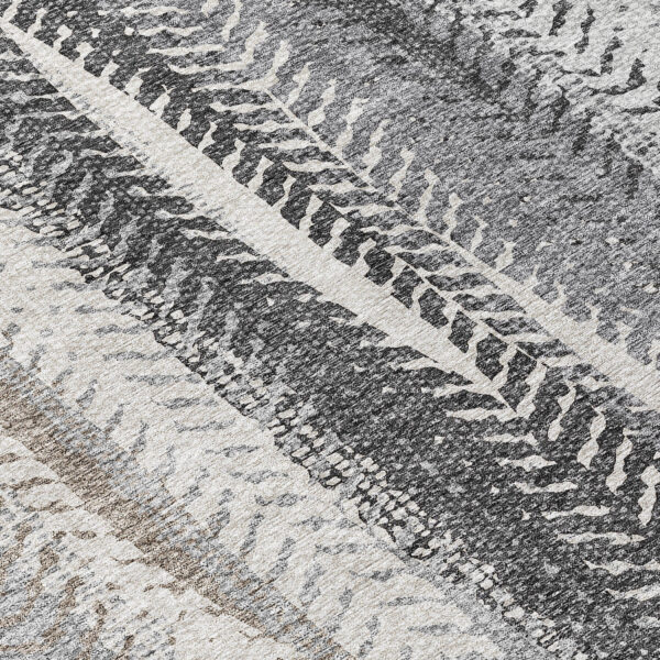 8' Khaki Ivory And Gray Round Botanical Leaves Washable Indoor Outdoor Area Rug