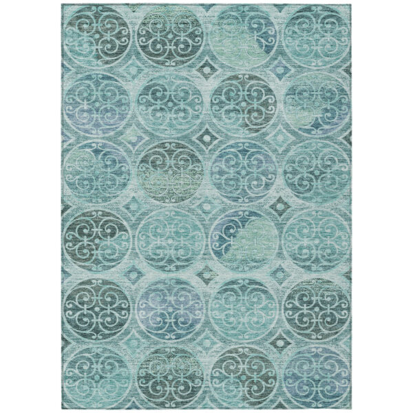 3' X 5' Teal Blue And Aqua Trellis Washable Indoor Outdoor Area Rug