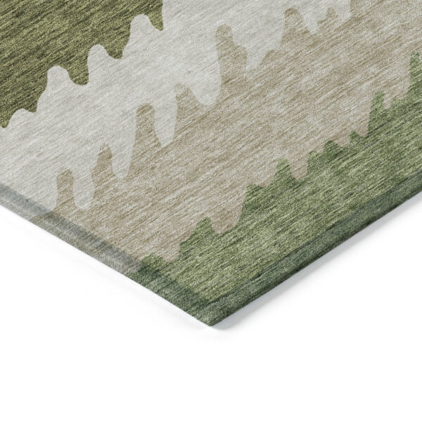 8' Beige And Olive Green Round Striped Washable Indoor Outdoor Area Rug
