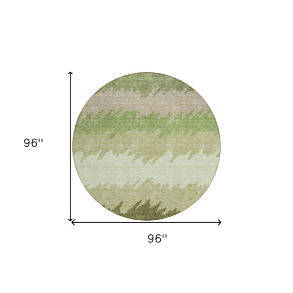 8' Beige And Olive Green Round Striped Washable Indoor Outdoor Area Rug