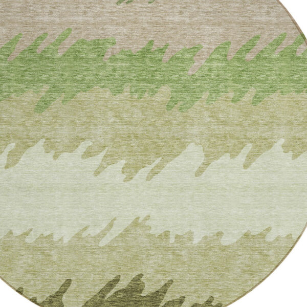 8' Beige And Olive Green Round Striped Washable Indoor Outdoor Area Rug