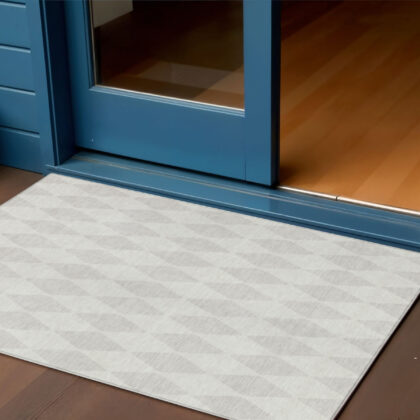 3' X 5' Ivory And Beige Geometric Washable Indoor Outdoor Area Rug