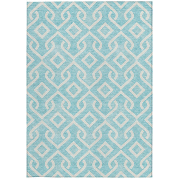 3' X 5' Aqua And Ivory Geometric Washable Indoor Outdoor Area Rug