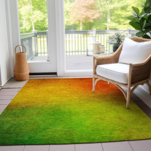 10' X 14' Terra Cotta Gold And Green Ombre Washable Indoor Outdoor Area Rug