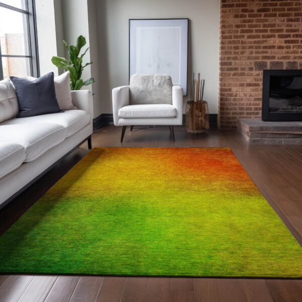 10' X 14' Terra Cotta Gold And Green Ombre Washable Indoor Outdoor Area Rug