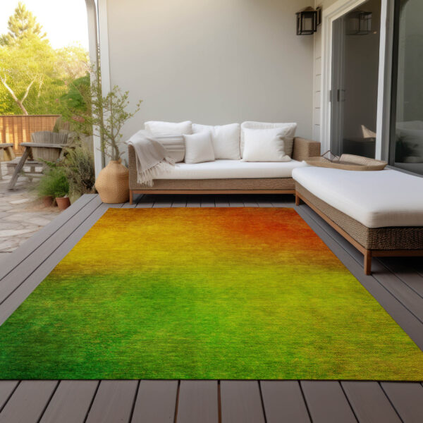 10' X 14' Terra Cotta Gold And Green Ombre Washable Indoor Outdoor Area Rug