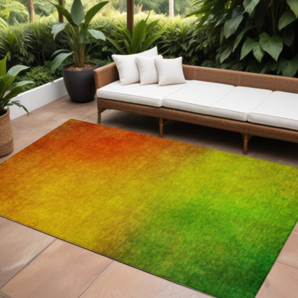 10' X 14' Terra Cotta Gold And Green Ombre Washable Indoor Outdoor Area Rug