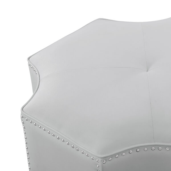 33" Silver Faux Leather Tufted Octagonal Cocktail Ottoman