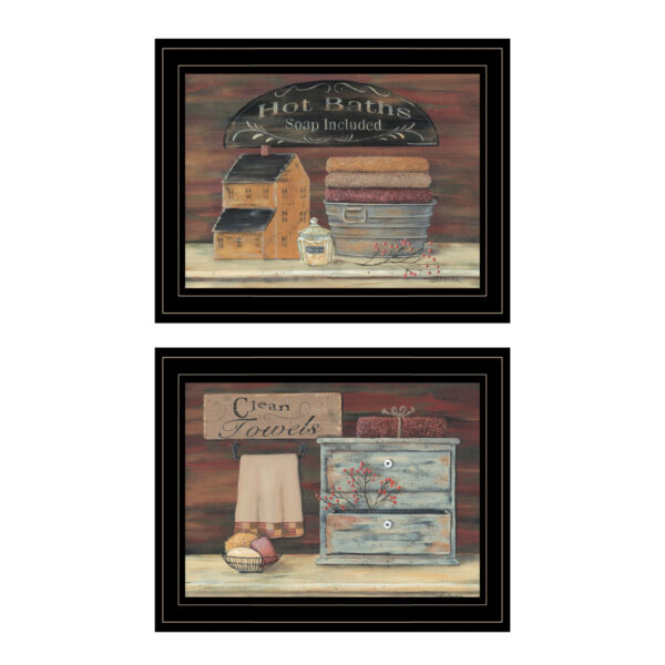 Set Of Two Hot Bath Or Clean Towels 2 Black Framed Print Wall Art