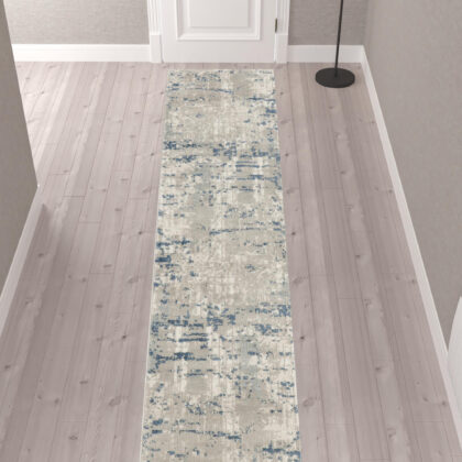 12' Blue and Gray Abstract Power Loom Runner Rug