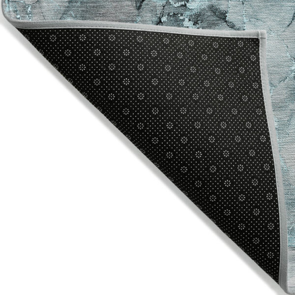 8' Runner Teal Abstract Washable Non Skid Indoor Outdoor Runner Rug
