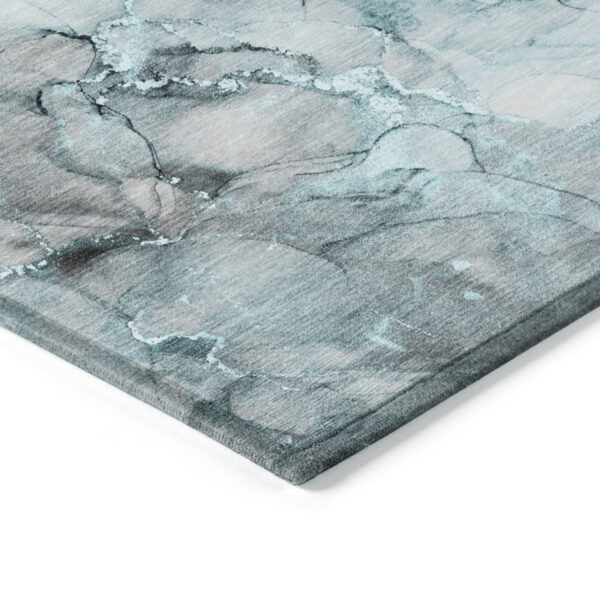 8' Runner Teal Abstract Washable Non Skid Indoor Outdoor Runner Rug