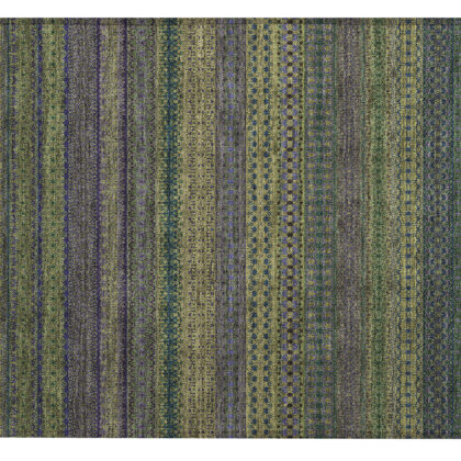2' X 3' Olive Green Striped Washable Non Skid Indoor Outdoor Area Rug