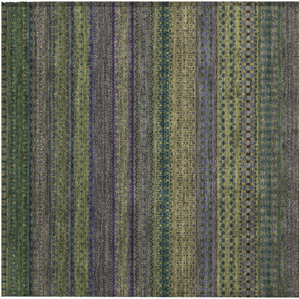 2' X 3' Olive Green Striped Washable Non Skid Indoor Outdoor Area Rug