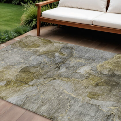 9' X 12' Taupe Brown And Gray Abstract Washable Indoor Outdoor Area Rug
