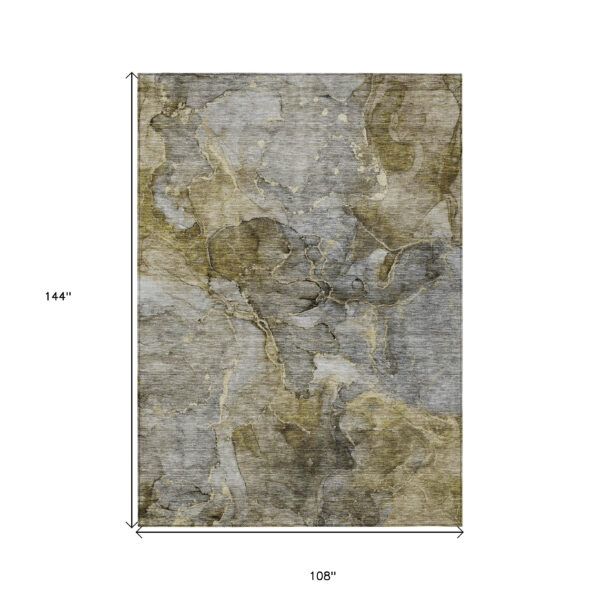 9' X 12' Taupe Brown And Gray Abstract Washable Indoor Outdoor Area Rug