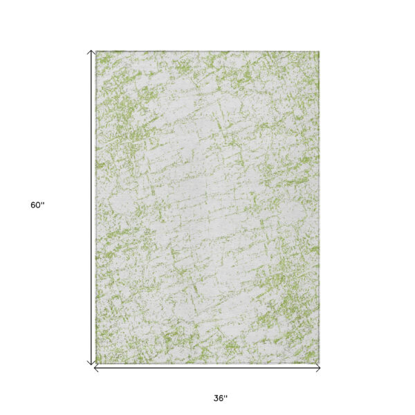 3' X 5' Green And Ivory Abstract Washable Indoor Outdoor Area Rug