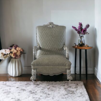 34" Bone Faux Leather Arm Chair