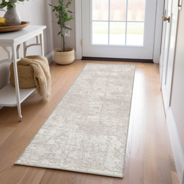 8' Runner Ivory Abstract Washable Non Skid Indoor Outdoor Runner Rug