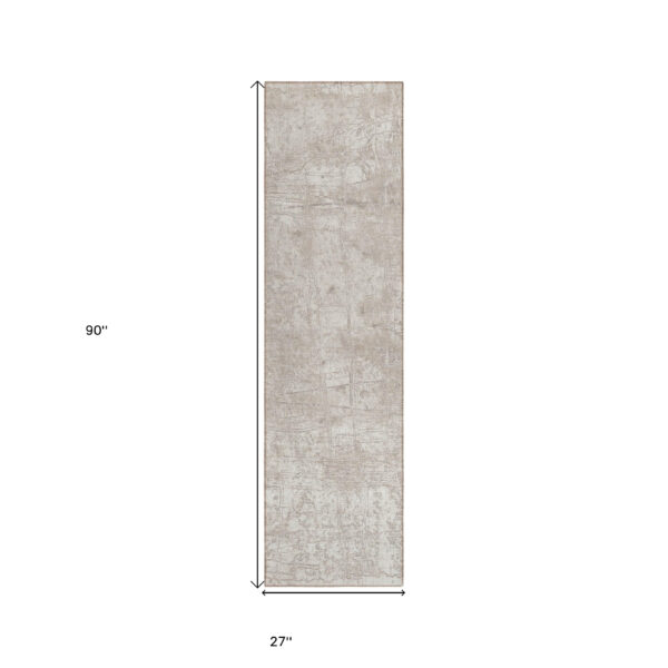 8' Runner Ivory Abstract Washable Non Skid Indoor Outdoor Runner Rug