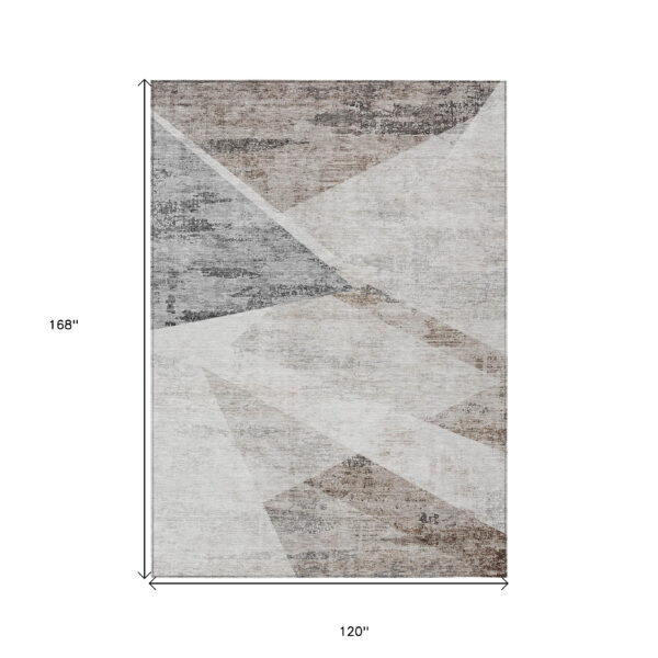 10' X 14' Silver Beige And Gray Abstract Washable Indoor Outdoor Area Rug