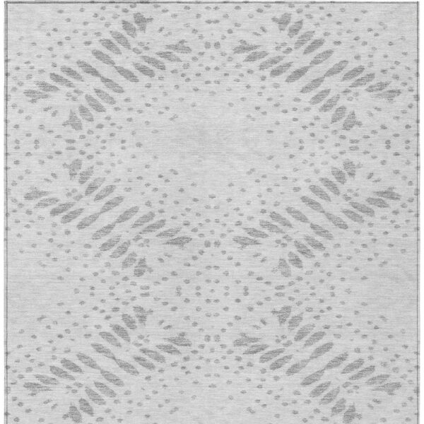 9' X 12' Gray And Silver Floral Washable Indoor Outdoor Area Rug