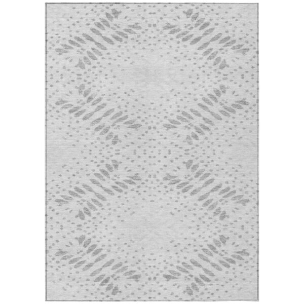 9' X 12' Gray And Silver Floral Washable Indoor Outdoor Area Rug