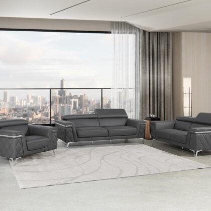 Gray Top Grain Leather Five Person Seating Set