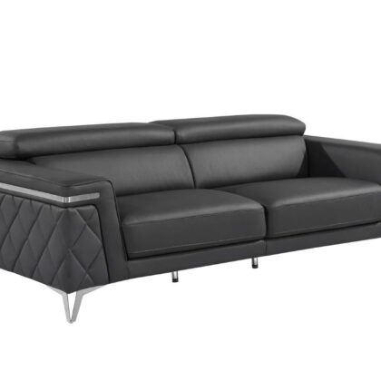 Gray Top Grain Leather Five Person Seating Set