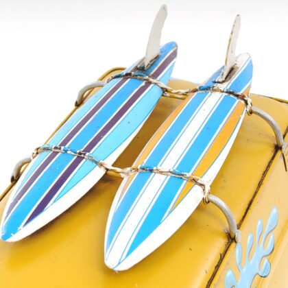 8" Blue and Yellow Metal c1967 Volkswagen Hand Painted Decorative Bus