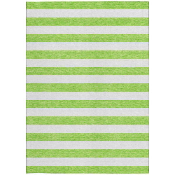 5' X 8' Green and White Striped Washable Non Skid Indoor Outdoor Area Rug
