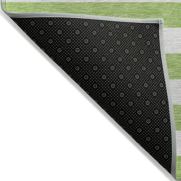 5' X 8' Green and White Striped Washable Non Skid Indoor Outdoor Area Rug