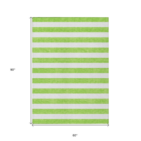 5' X 8' Green and White Striped Washable Non Skid Indoor Outdoor Area Rug