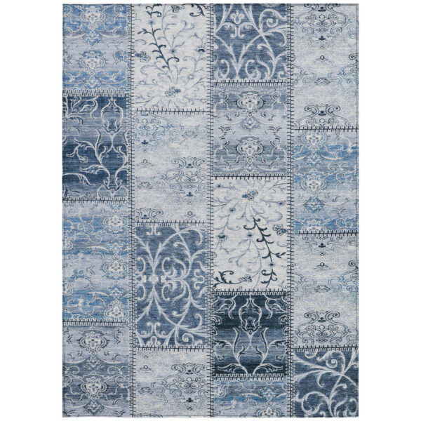 8' X 10' Denim Blue Patchwork Washable Non Skid Indoor Outdoor Area Rug