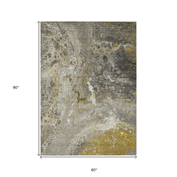 5' X 8' Taupe Brown And Beige Abstract Washable Indoor Outdoor Area Rug