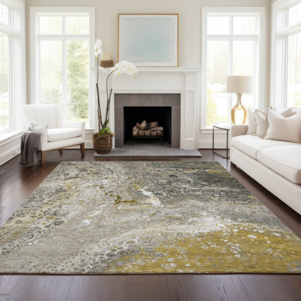 5' X 8' Taupe Brown And Beige Abstract Washable Indoor Outdoor Area Rug