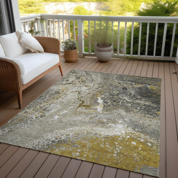 5' X 8' Taupe Brown And Beige Abstract Washable Indoor Outdoor Area Rug