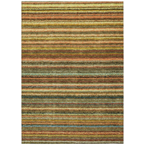 5' X 8' Coral Gold And Green Striped Washable Indoor Outdoor Area Rug