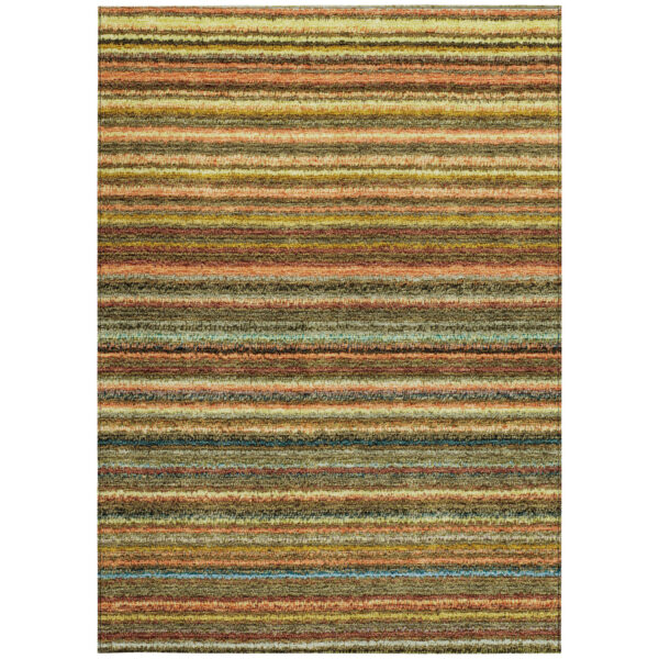 5' X 8' Coral Gold And Green Striped Washable Indoor Outdoor Area Rug