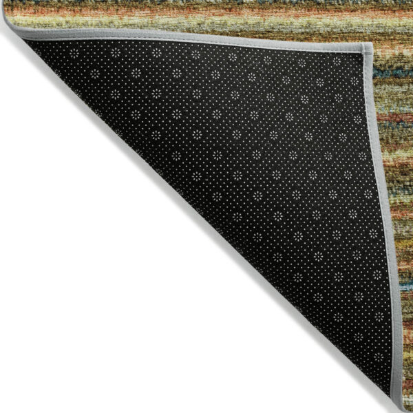 5' X 8' Coral Gold And Green Striped Washable Indoor Outdoor Area Rug
