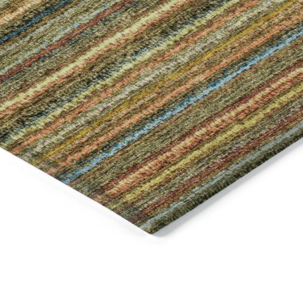 5' X 8' Coral Gold And Green Striped Washable Indoor Outdoor Area Rug