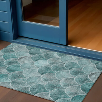 3' X 5' Teal Blue Aqua And Gray Abstract Washable Indoor Outdoor Area Rug